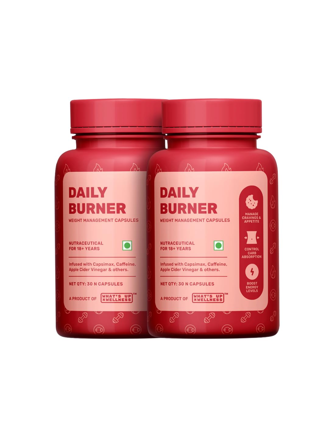 What's Up Wellness Daily Burner Capsules with CarbBliss® & ACV | Weight Loss Supplement For Women & Men | Helps Manage Cravings, Calories & Carbs | 60 Capsules