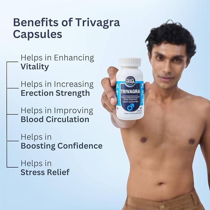 Trivagra Strength and Energy Capsules For Men With 20 Natural Herbs - 60 Capsules