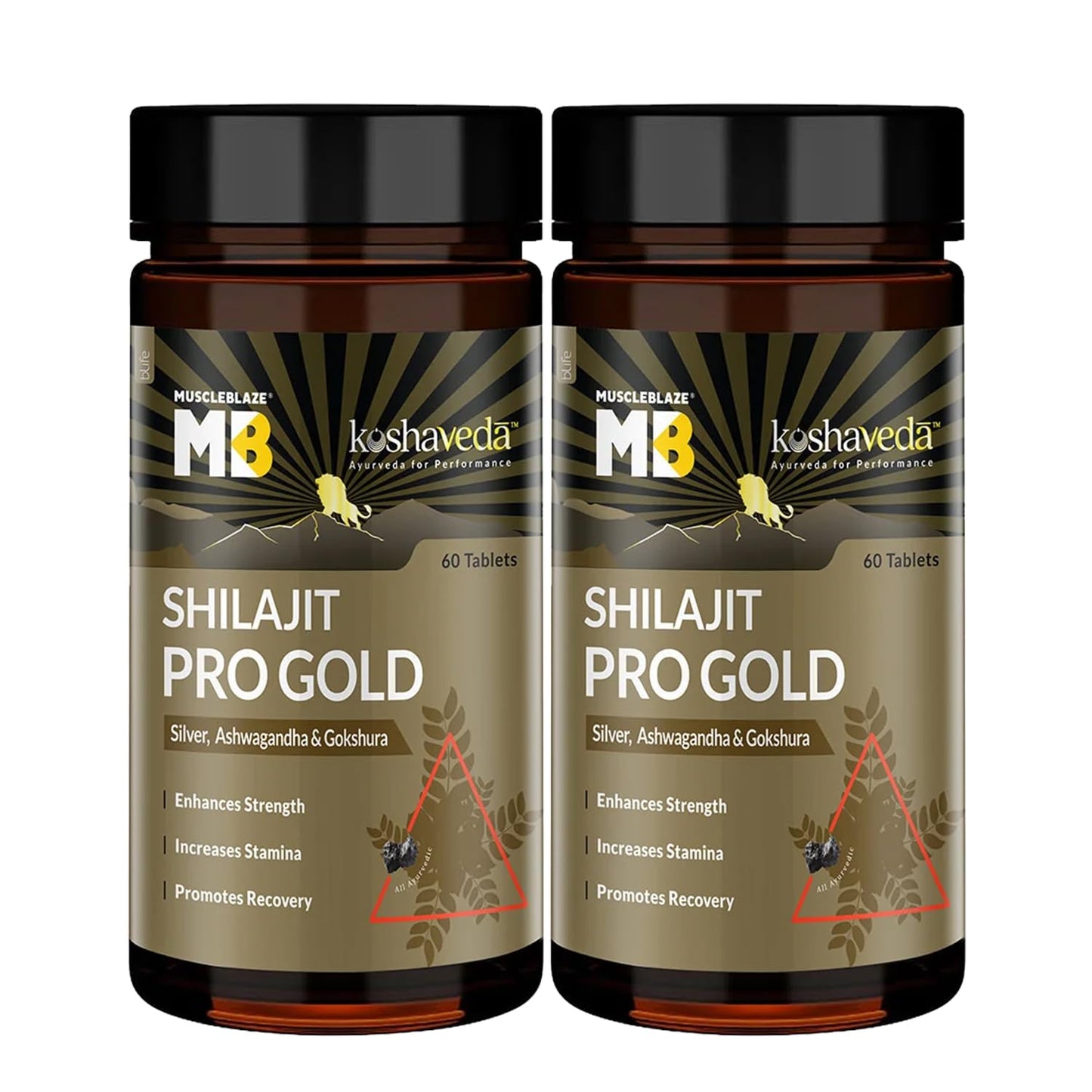 Koshaveda Shilajit Pro Gold by MuscleBlaze (60 Tablets) | Fortified with 24 Carat Gold, Shilajit, Ashwagandha & Gokshura | For Strength, Stamina & Recovery