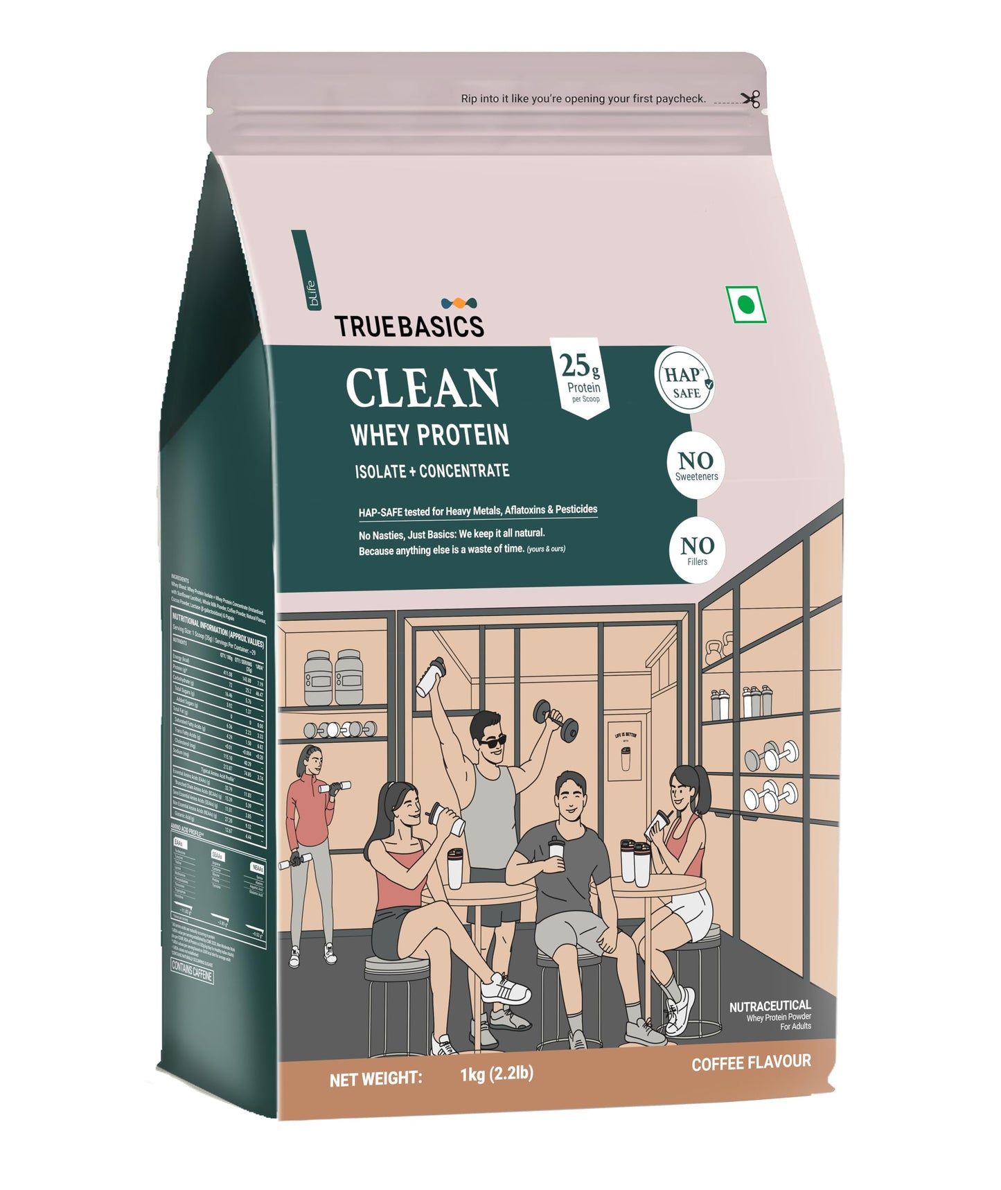 TrueBasics Clean Whey Protein Powder Isolate & Concentrate Blend (Chocolate, 1kg) | 25g Protein per Scoop