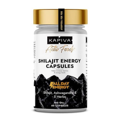 Kapiva Shilajit/Shilajeet Energy 60 Capsules | Made with 100% Pure Shilajit | For All Day Energy & Stamina | With Ashwagandha,Gokshura | Contains 12 Vitamins & 13 Minerals