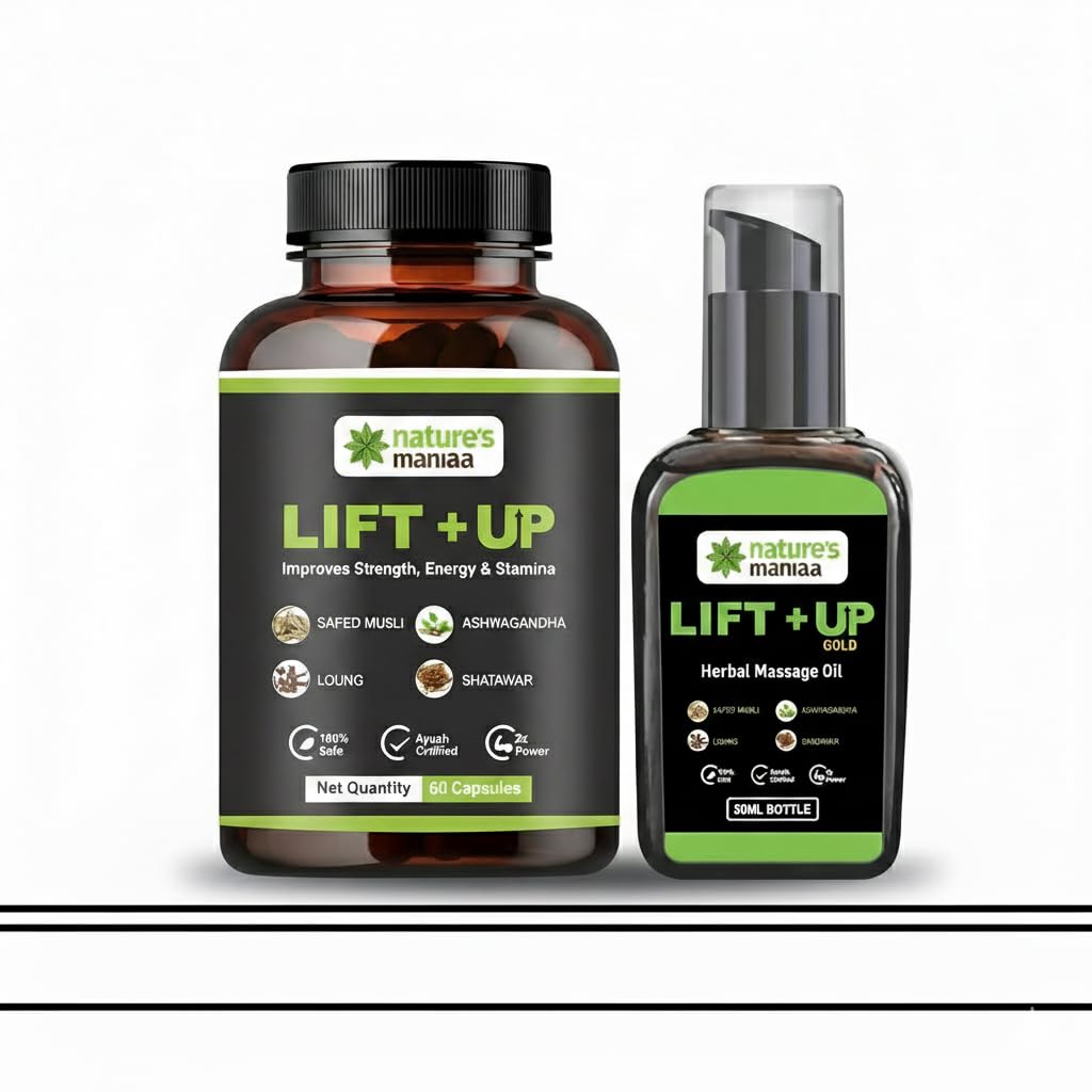 Nature's Maniaa Lift Up Massage Oil for Men | Ayurvedic with Ashwagandha, Safed Musli, Shatavari & Laung Extract (50ml)