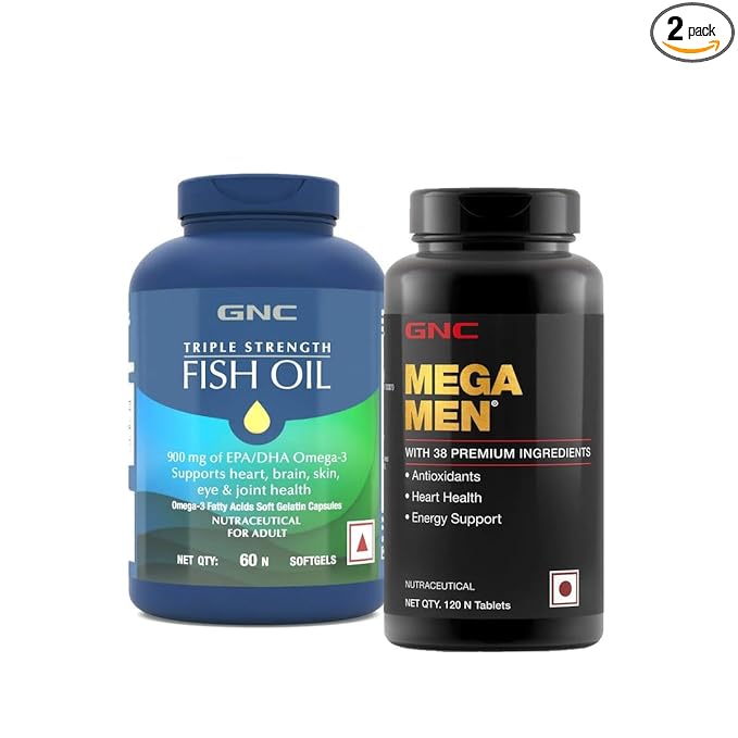 GNC Triple Strength Fish Oil (60 Softgels) & GNC Mega Men Multivitamin for Men (120 Tablets) Combo