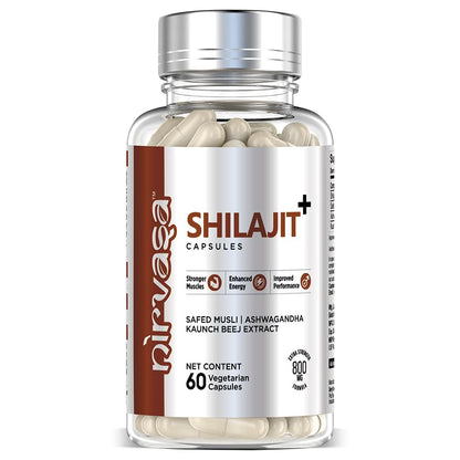 Nirvasa Pure Shilajit/Shilajeet (800mg) 3x60 Capsules | Boost Strength, Stamina, Energy & Immunity | Supports Vitality, Performance & Muscle Growth | Ashwagandha, Safed Musli & Kaunch Beej (Pack of 3)