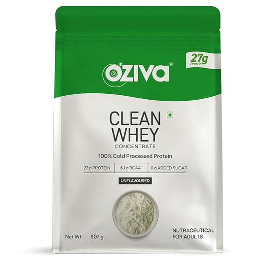 OZiva Clean Whey Concentrate – Unflavoured, 907g