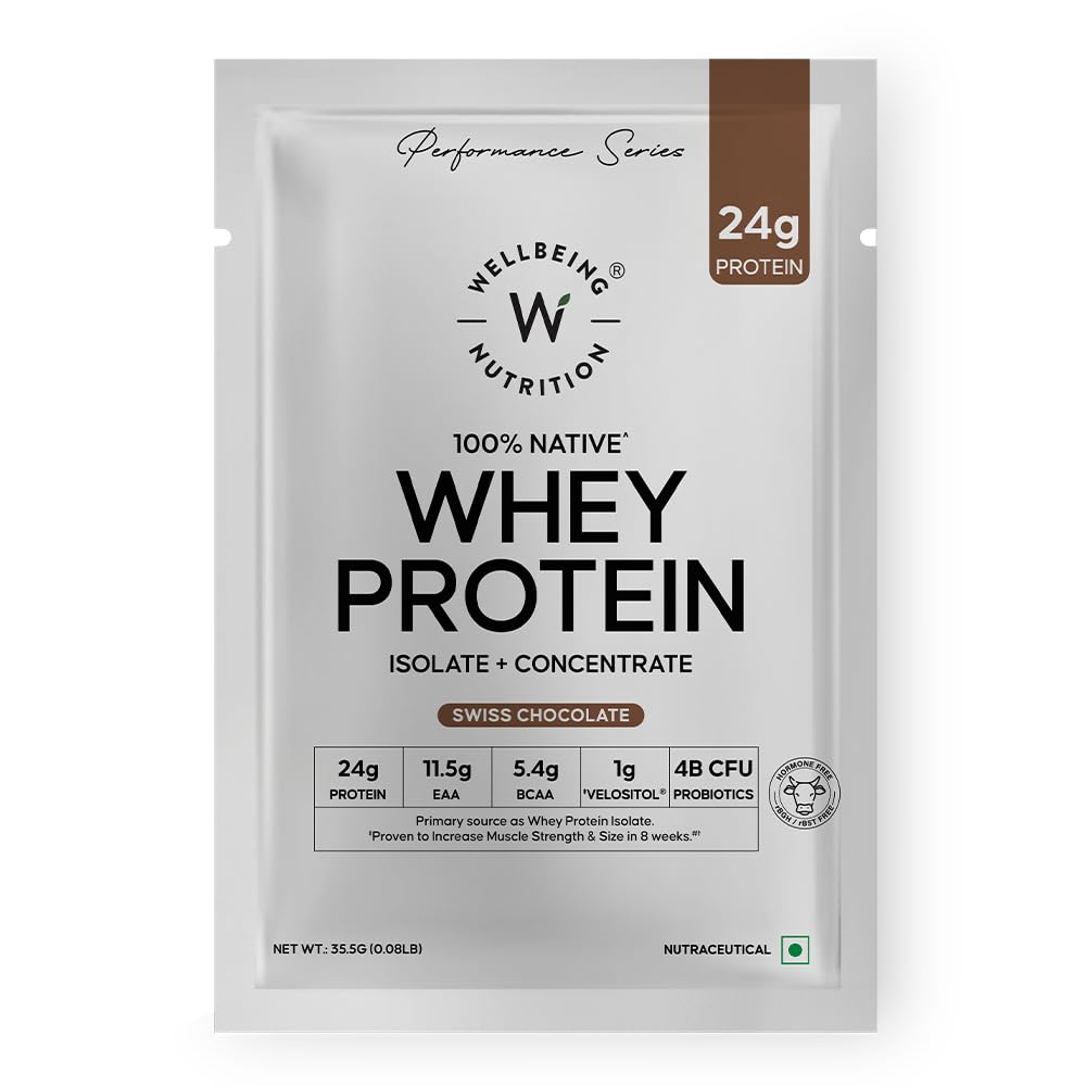 Wellbeing Nutrition Whey Protein Isolate & Concentrate 1Kg Swiss Chocolate | 24g Protein, Clinically Proven Velositol 2x Muscle Protein Synthesis, 4B CFU Probiotics & Digestive Enzymes, Easy to Digest