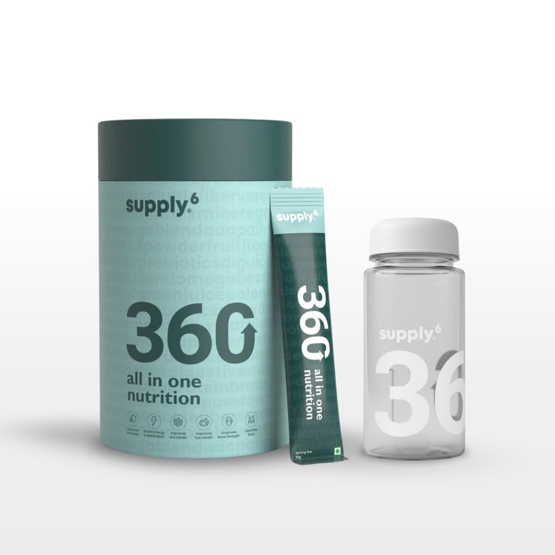 Supply6 360 Ultimate Health Powder for Women & Men | Daily Supplement with 63+Vitamins, Minerals, Probiotics, and Superfoods | Daily Greens | Gut Health supplements, Energy, Immunity (30 Servings)