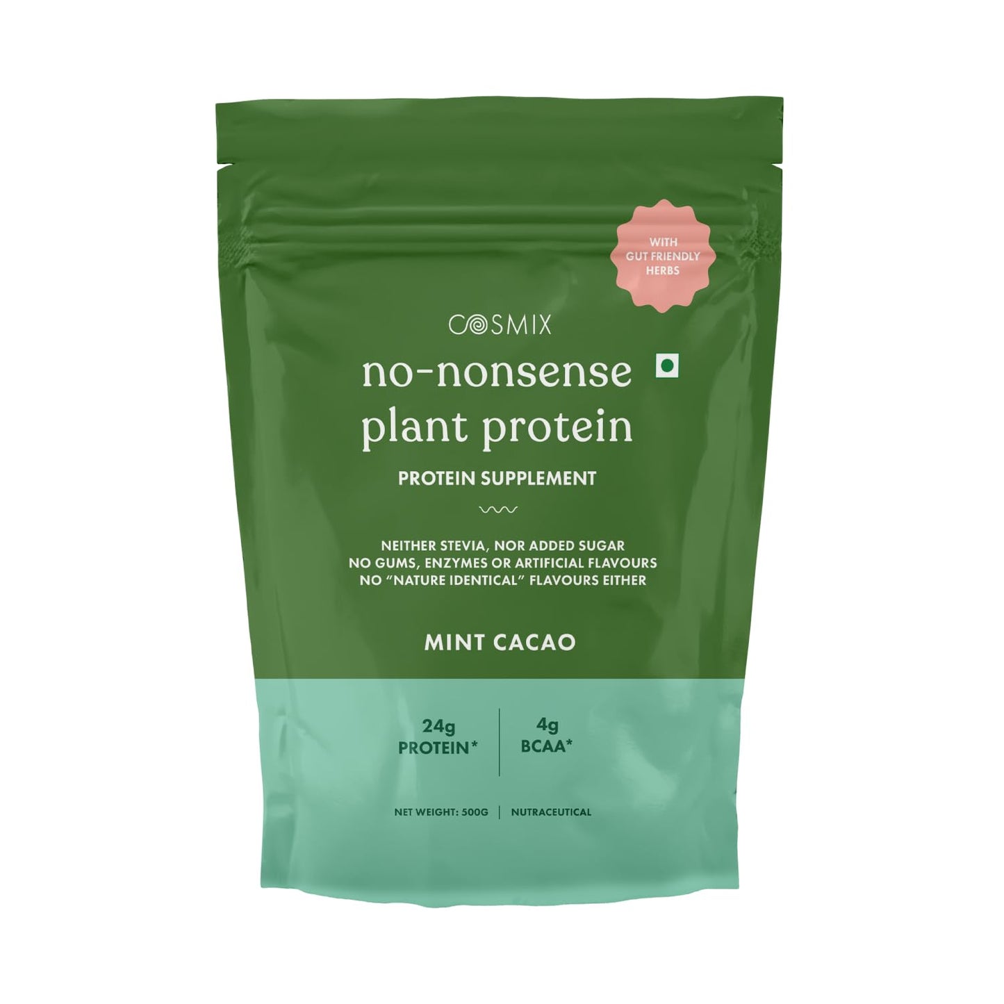 Cosmix No-Nonsense Plant Protein | 24 Protein/Serve, 500g Pouch | Japanese Ceremonial Matcha | Plant Based Protein, Pea & Rice Isolate | Clean, Easy to Digest | All Essential Amino Acids