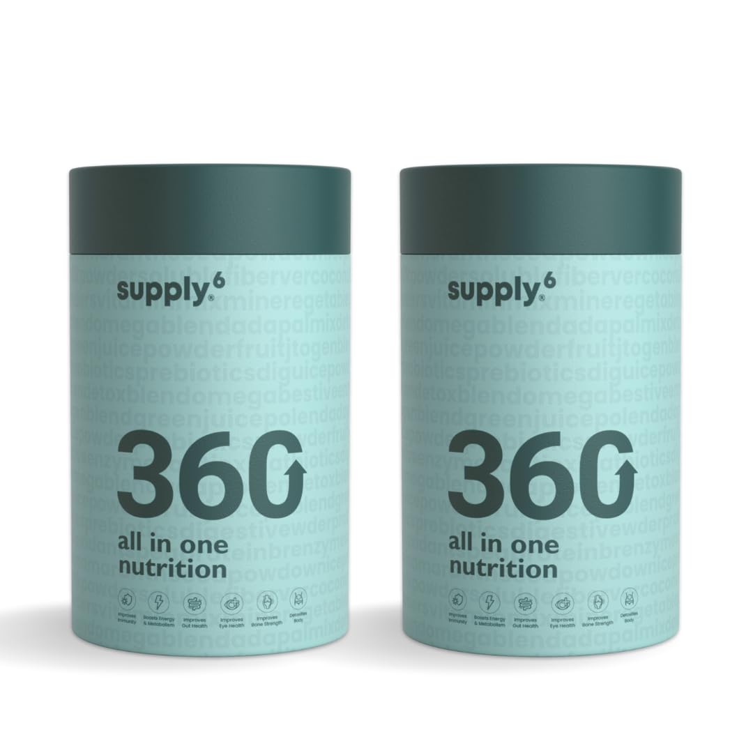 Supply6 360 Ultimate Health Powder for Women & Men | Daily Supplement with 63+Vitamins, Minerals, Probiotics, and Superfoods | Daily Greens | Gut Health supplements, Energy, Immunity (30 Servings)