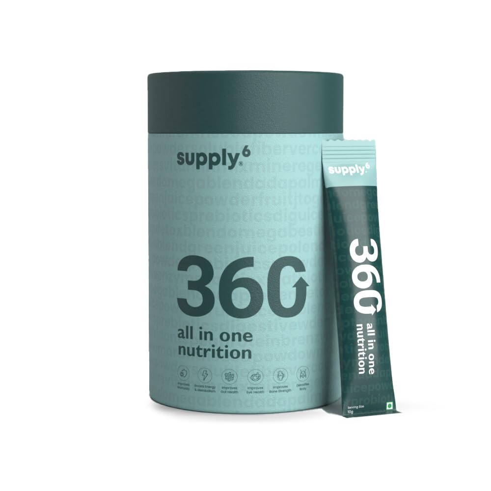 Supply6 360 Ultimate Health Powder for Women & Men | Daily Supplement with 63+Vitamins, Minerals, Probiotics, and Superfoods | Daily Greens | Gut Health supplements, Energy, Immunity (30 Servings)