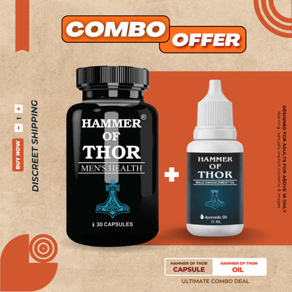 Hammer Of Thor Combo Pack of Capsules + Oil For Men (30 Capsules + 1 Oil)