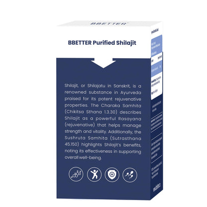 BBETTER Purified Shilajit 500mg | Lab Tested Shilajeet for Stamina, Strength, Muscle & Vitality Support for Men | Supports Healthy Testosterone Level | Pure Himalayan Shilajit Extract - 60 Capsules