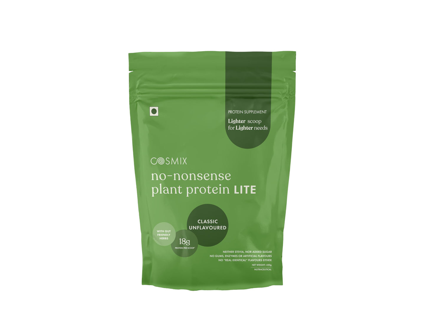 Cosmix No-Nonsense Plant Protein | 24 Protein/Serve, 500g Pouch | Japanese Ceremonial Matcha | Plant Based Protein, Pea & Rice Isolate | Clean, Easy to Digest | All Essential Amino Acids