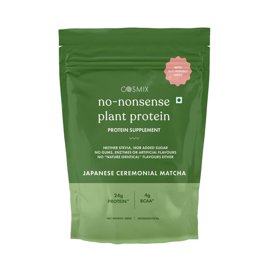 Cosmix No-Nonsense Plant Protein | 24 Protein/Serve, 500g Pouch | Japanese Ceremonial Matcha | Plant Based Protein, Pea & Rice Isolate | Clean, Easy to Digest | All Essential Amino Acids