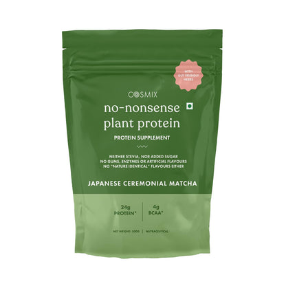 Cosmix No-Nonsense Plant Protein | 24 Protein/Serve, 500g Pouch | Japanese Ceremonial Matcha | Plant Based Protein, Pea & Rice Isolate | Clean, Easy to Digest | All Essential Amino Acids