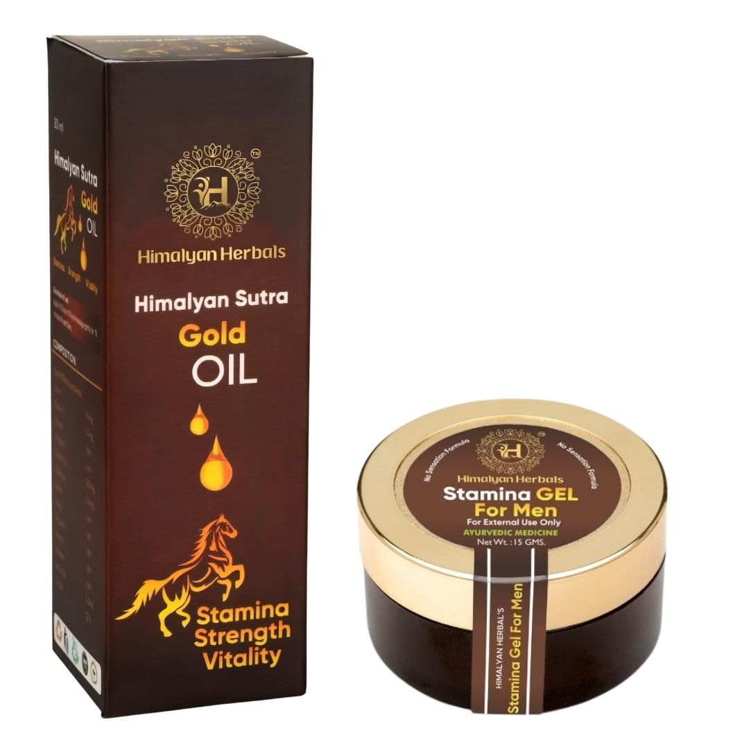 Sutra Gold Premium Massage Oil 30ml & Stamina Gel 15g Combo | Natural Strength & Energy Booster for Men | Safe & Herbal Massage Oil with Gel Pack | No Side Effects