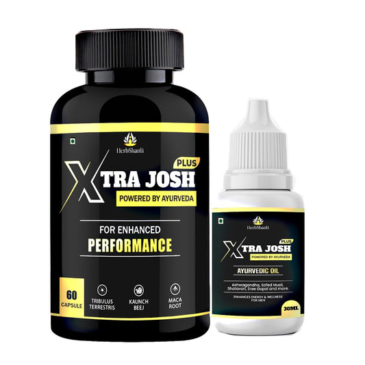 Xtra Josh Plus Ayurvedic Combo | Ling Mota Lamba Tablets & Massage Oil for Men Long | With Shilajit, Ashwagandha, Safed Musli & Gokshura | Power, Timing & Performance Booster (60 Capsules + 30ml ) (Pack of 2)