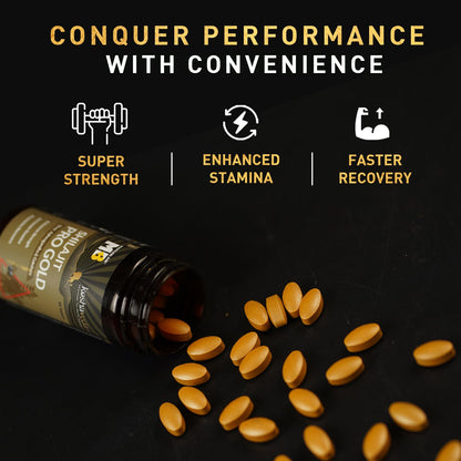Koshaveda Shilajit Pro Gold by MuscleBlaze (60 Tablets) | Fortified with 24 Carat Gold, Shilajit, Ashwagandha & Gokshura | For Strength, Stamina & Recovery