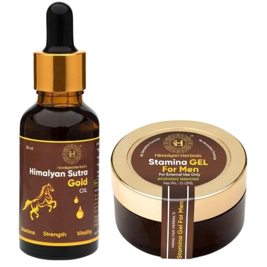 Sutra Gold Premium Massage Oil 30ml & Stamina Gel 15g Combo | Natural Strength & Energy Booster for Men | Safe & Herbal Massage Oil with Gel Pack | No Side Effects