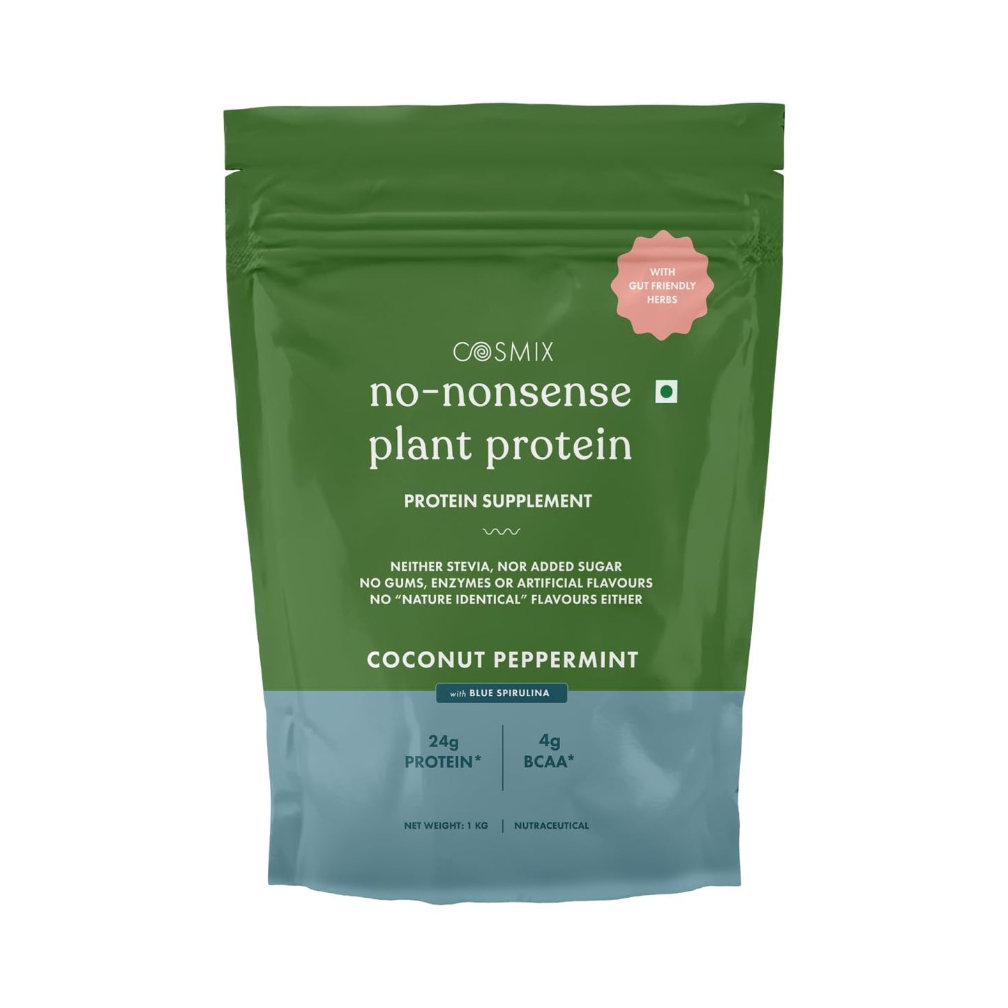 Cosmix No-Nonsense Plant Protein | 24 Protein/Serve, 500g Pouch | Japanese Ceremonial Matcha | Plant Based Protein, Pea & Rice Isolate | Clean, Easy to Digest | All Essential Amino Acids
