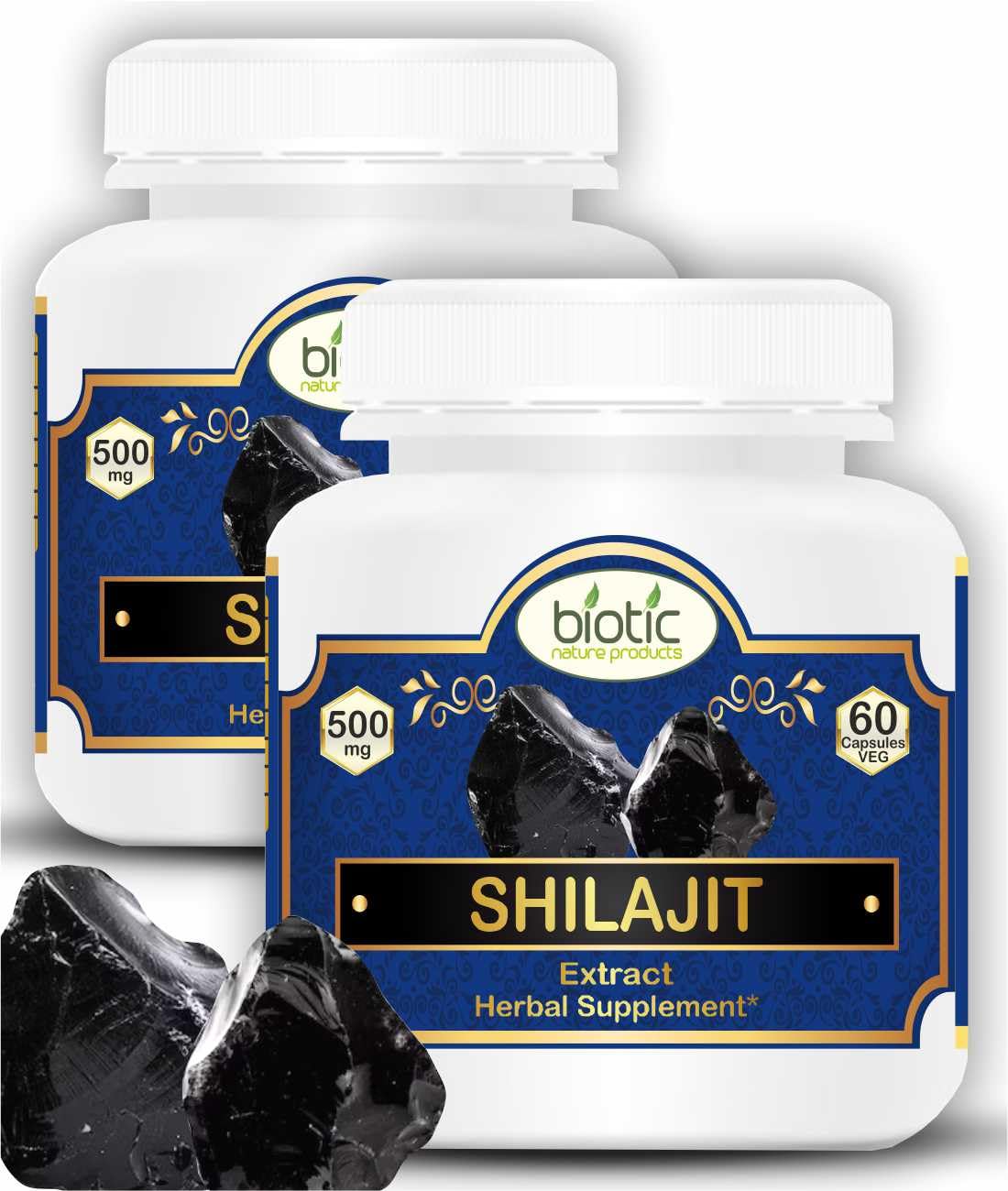 Biotic Natural Shilajit Capsules - Shilajeet Extract 500mg - 120 Veg Capsules