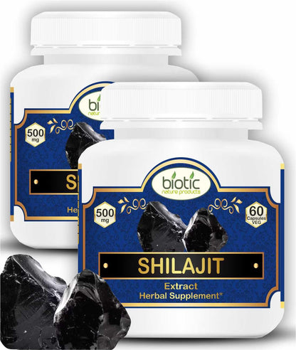 Biotic Natural Shilajit Capsules - Shilajeet Extract 500mg - 120 Veg Capsules