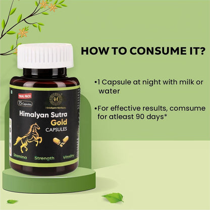Himalyan Sutra Gold Power Capsules (15 Capsules Trial Pack) & Men’s Massage Oil (30ml) | Ayurvedic Herbal Supplement & Body Massage Oil Combo Pack for Men