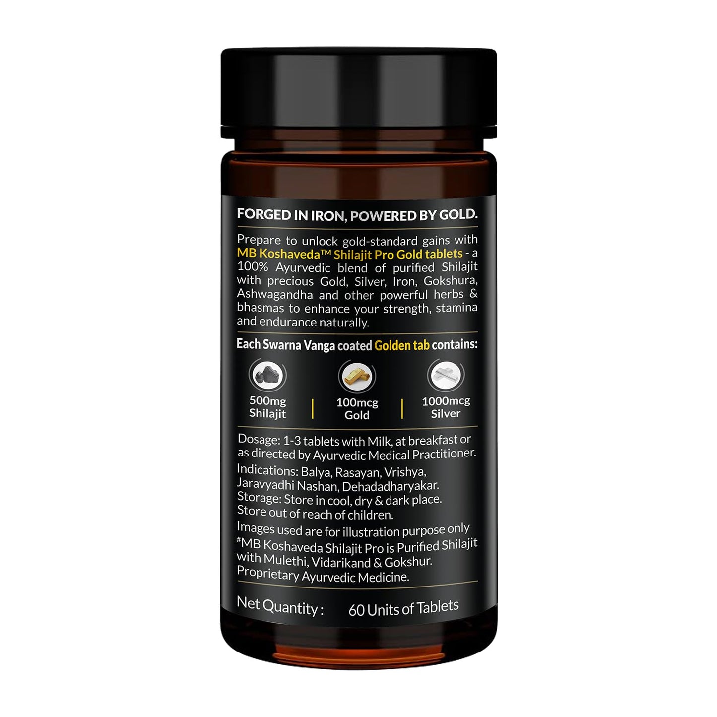 Koshaveda Shilajit Pro Gold by MuscleBlaze (60 Tablets) | Fortified with 24 Carat Gold, Shilajit, Ashwagandha & Gokshura | For Strength, Stamina & Recovery