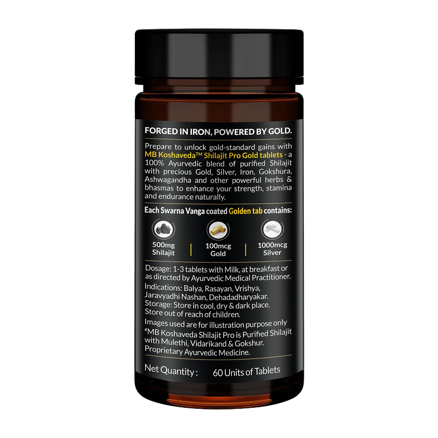 Koshaveda Shilajit Pro Gold by MuscleBlaze (60 Tablets) | Fortified with 24 Carat Gold, Shilajit, Ashwagandha & Gokshura | For Strength, Stamina & Recovery