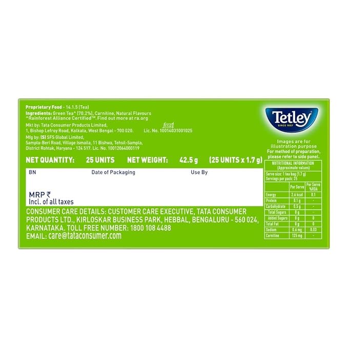 Tetley Slim Care Green Tea with L-Carnitine, Lemon & Honey (25 Cups)