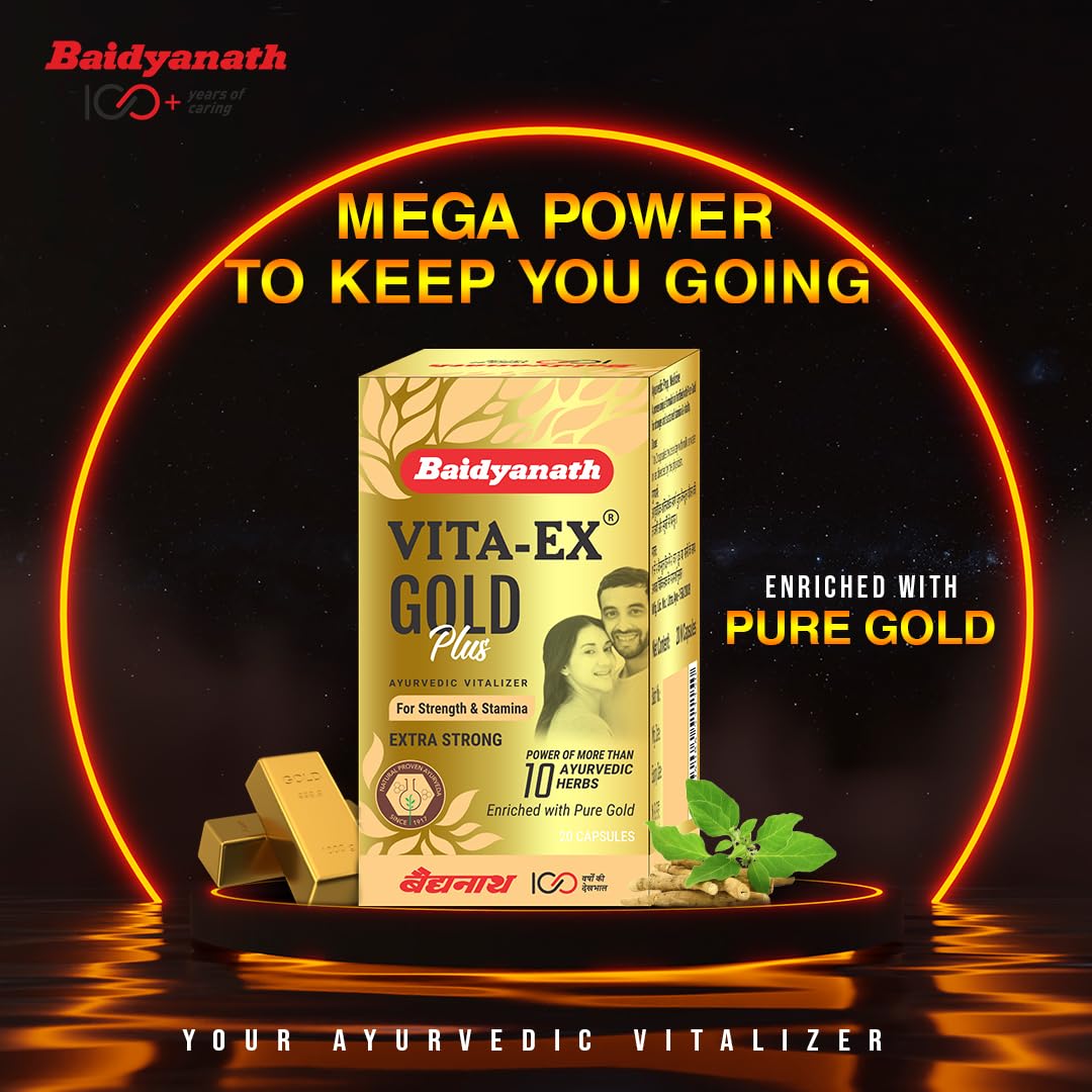 Baidyanath Vita ex Gold Plus -Pack of 20 Capsules | Made with Pure Himalayan Shilajit, Ashwagandha & Safed Musli, 1 count