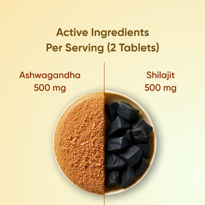 CUREFOREVER Shilajit & Ashwagandha Tablets 1000mg/Serving - Natural Ayurvedic Formula to Support Energy, Muscle Growth & Stamina, Natural Stress Relief Tablets | Himalyan Shilaijt/Shilajeet for Men (60 Count (Pack of 2))