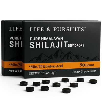 Life & Pursuits Pure Real India Himalayan Shilajit Dry Drops 180 Tablets, 200mg, 85+ Trace Minerals, Minimum 75% Fulvic Acid, Gold Grade Dietary Supplement for Men, With 3rd Party Lab Test Report
