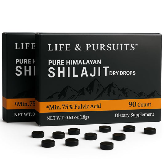 Life & Pursuits Pure Real India Himalayan Shilajit Dry Drops 180 Tablets, 200mg, 85+ Trace Minerals, Minimum 75% Fulvic Acid, Gold Grade Dietary Supplement for Men, With 3rd Party Lab Test Report