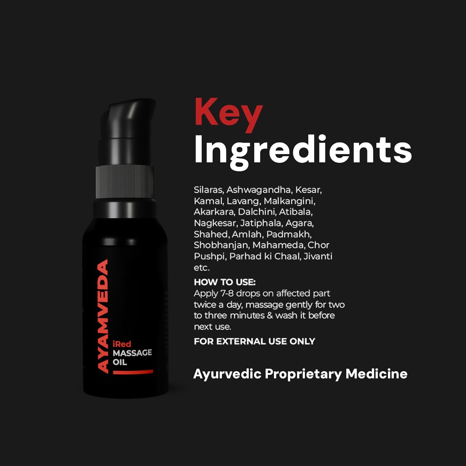 AyamVeda iRed Ayurvedic Massage Oil for Men with 60+ Herbs like Ashwagandha & Shilajit | 100% Natural | 60 ml (30 ml x 2 Bottles)