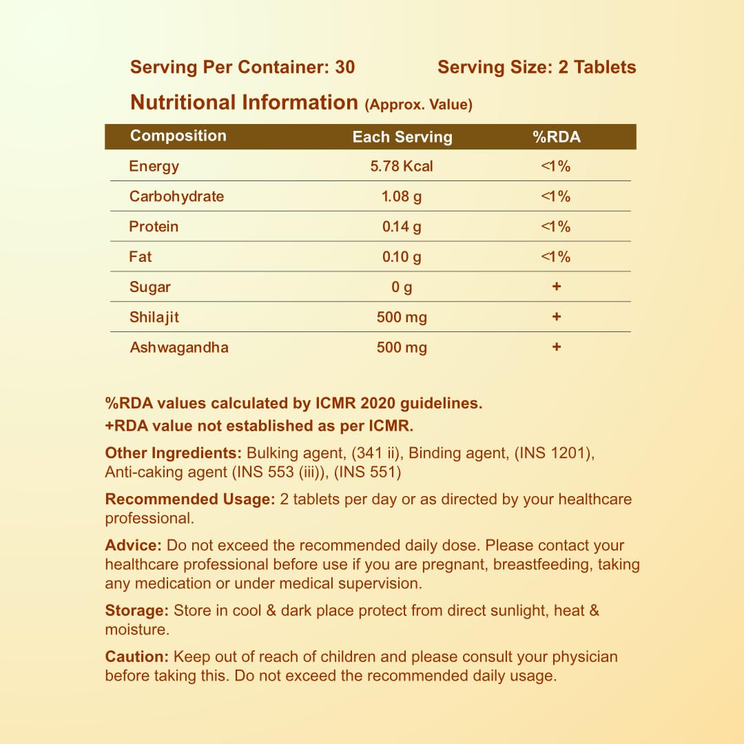 CUREFOREVER Shilajit & Ashwagandha Tablets 1000mg/Serving - Natural Ayurvedic Formula to Support Energy, Muscle Growth & Stamina, Natural Stress Relief Tablets | Himalyan Shilaijt/Shilajeet for Men