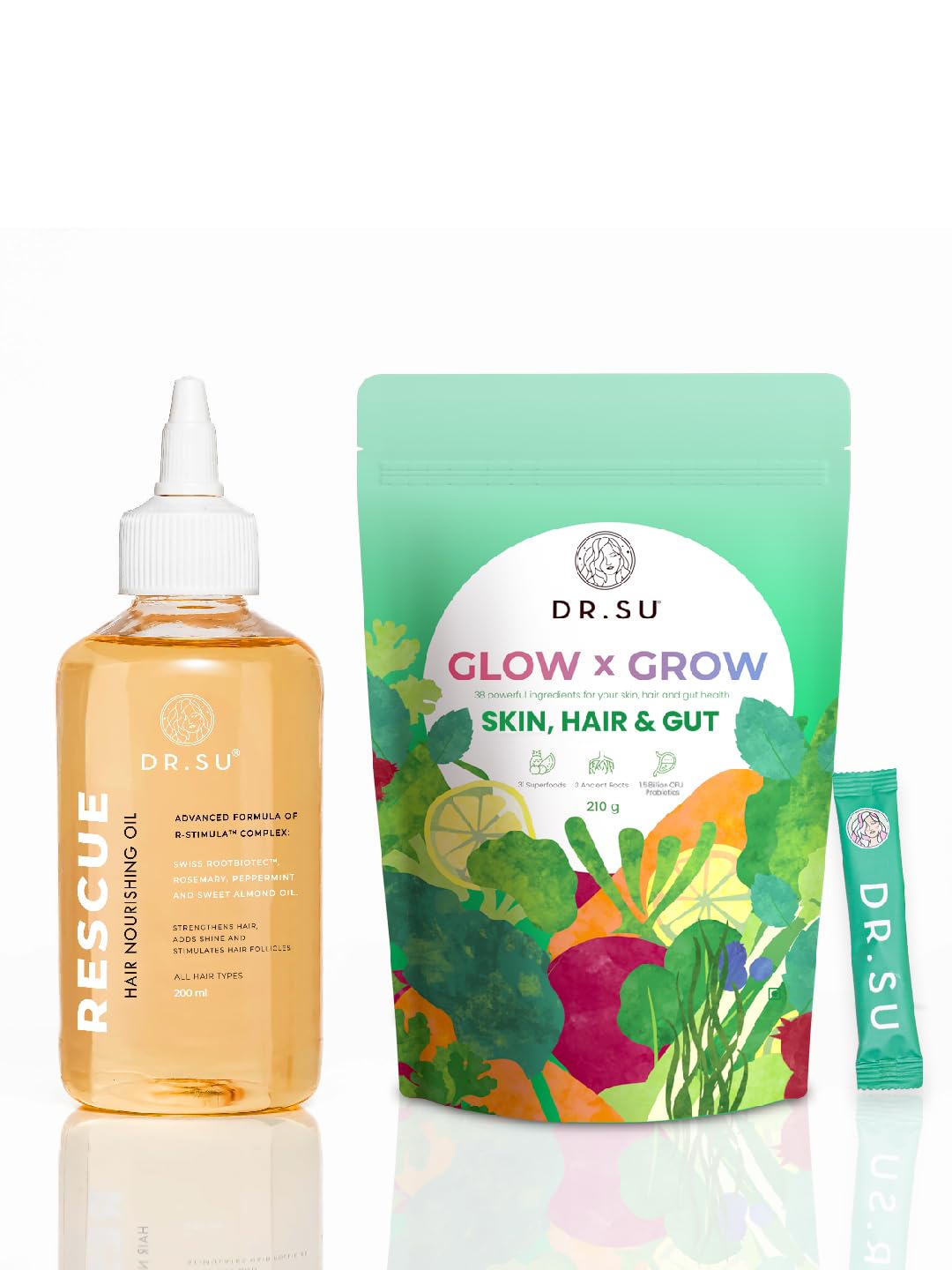 Dr.Su 6-In-1 Supplement Powder | Clear Skin, Strong Hair & Healthy Gut | With Vitamins, Minerals, Antioxidants, Probiotics, Fiber & Adaptogens | Lemon Mint | Sugar-Free | 30 Sachets | Unisex