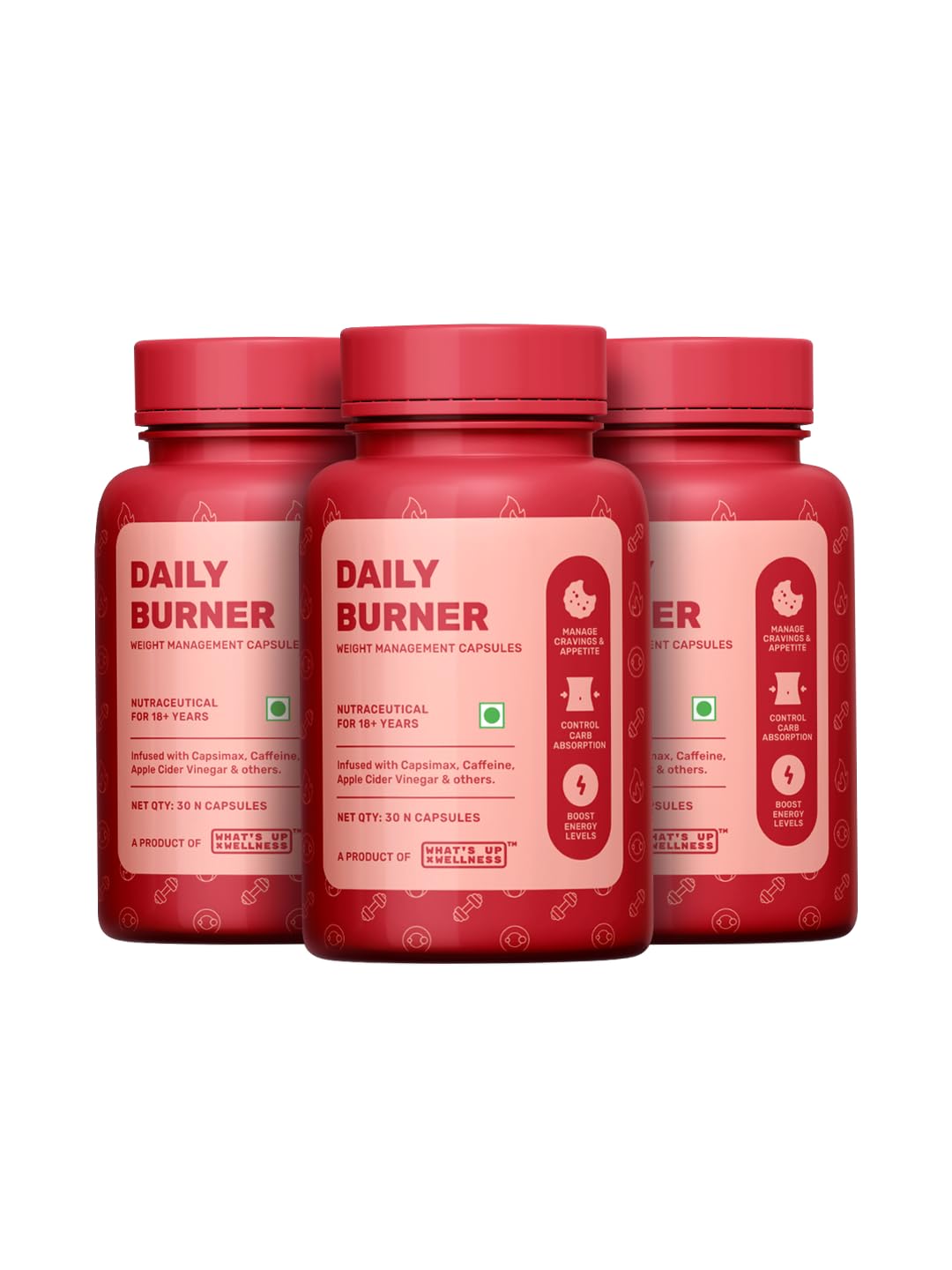 What's Up Wellness Daily Burner Capsules with CarbBliss® & ACV | Weight Loss Supplement For Women & Men | Helps Manage Cravings, Calories & Carbs | 60 Capsules