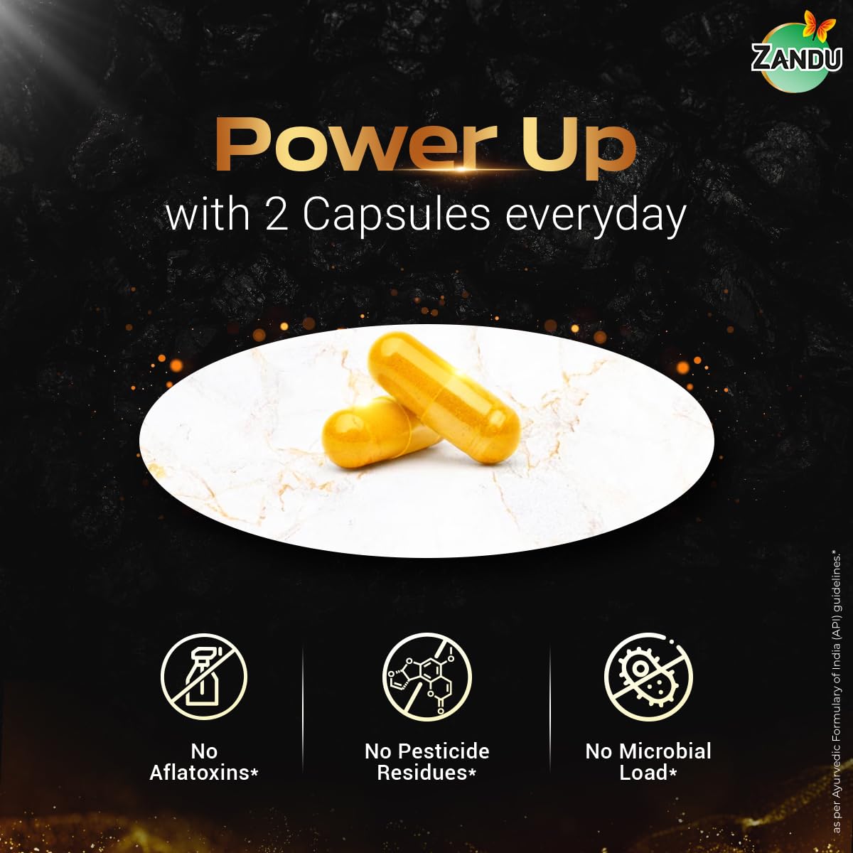 Zandu Shilajit/Shilajeet Gold Plus Capsules IBoosts Stamina, Strength & Energy in 28 Days | 60 Capsules I 100% Pure Himalayan Shilajit with 24K Gold Bhasma