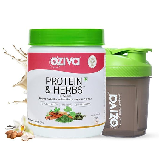 OZiva Vanilla Almond Protein for Women – 1lb + Shaker