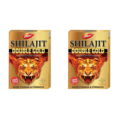 DABUR Shilajit Double Gold-10 Capsules|2X Stamina&Strength|100% Ayurvedic Capsules For More Strength,Power,Energy&Stamina|Helps In Countering Weakness|Premium Vitality Ayurvedic Supplement|For Men