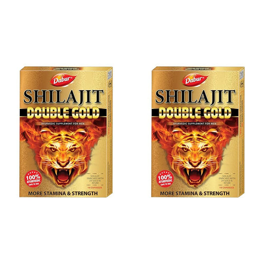 DABUR Shilajit Double Gold-10 Capsules|2X Stamina&Strength|100% Ayurvedic Capsules For More Strength,Power,Energy&Stamina|Helps In Countering Weakness|Premium Vitality Ayurvedic Supplement|For Men