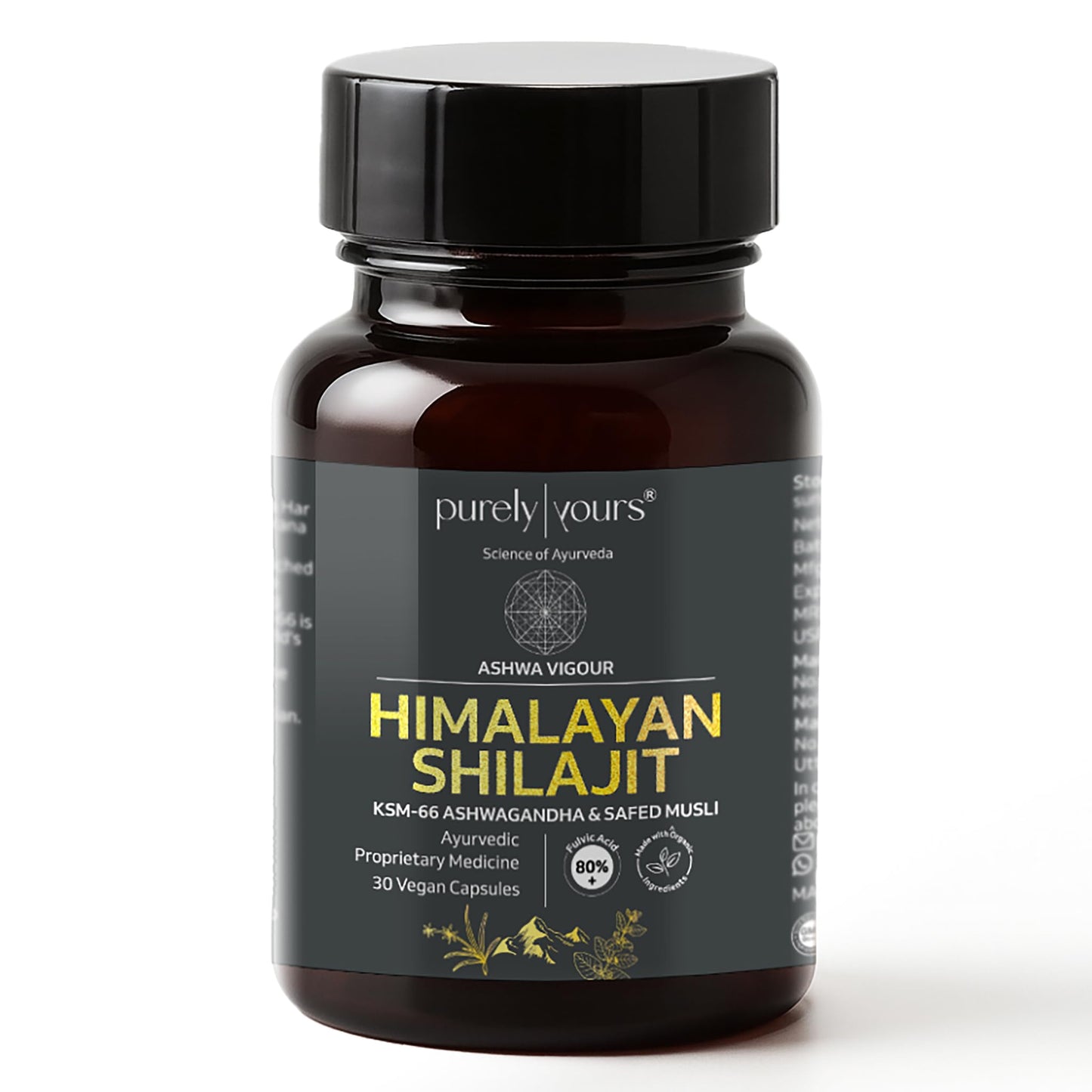 Purely Yours Shilajit/Shilajeet Capsules w/ 80% Fulvic Acid & KSM 66 Ashwagandha | eq. 8100mg/Serving | Boost Stamina, Strength & Muscle Growth | 120 Capsules