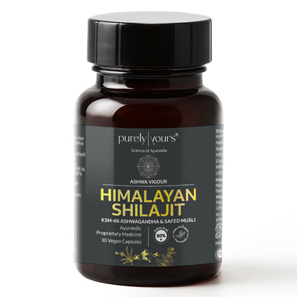 Purely Yours Shilajit/Shilajeet Capsules w/ 80% Fulvic Acid & KSM 66 Ashwagandha | eq. 8100mg/Serving | Boost Stamina, Strength & Muscle Growth | 120 Capsules