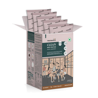 TrueBasics Clean Whey Protein Powder Isolate & Concentrate Blend (Chocolate, 1kg) | 25g Protein per Scoop