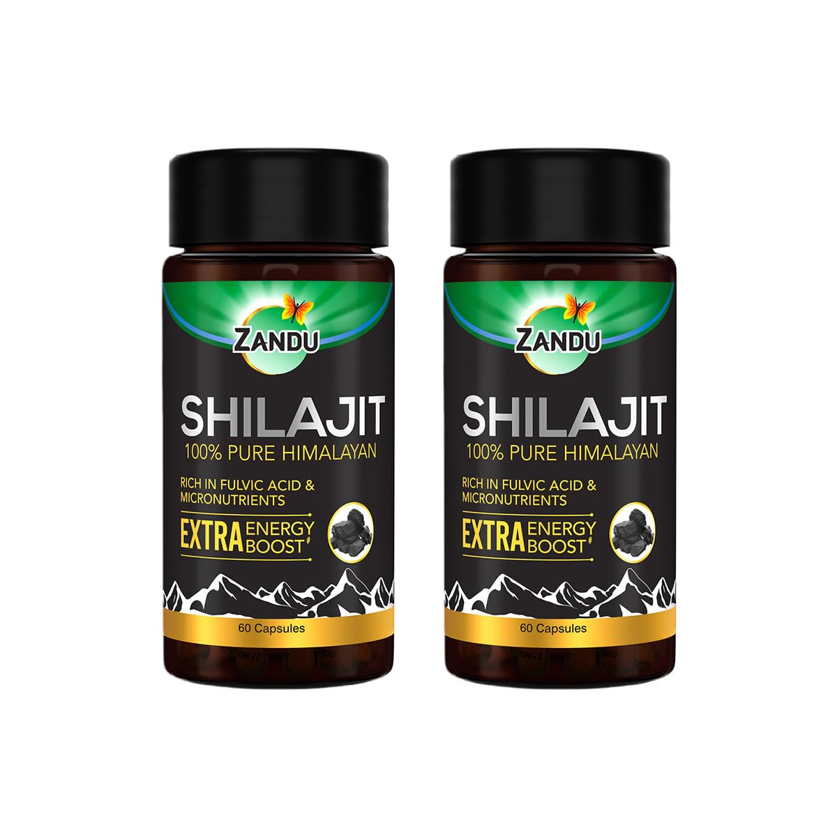 Zandu Shilajit Capsule, 60 capsules x Pack of 2, Original and Pure Himalayan Shilajeet, Boosts Immunity, Strength and Stamina.