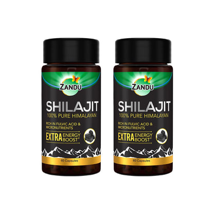 Zandu Shilajit Capsule, 60 capsules x Pack of 2, Original and Pure Himalayan Shilajeet, Boosts Immunity, Strength and Stamina.