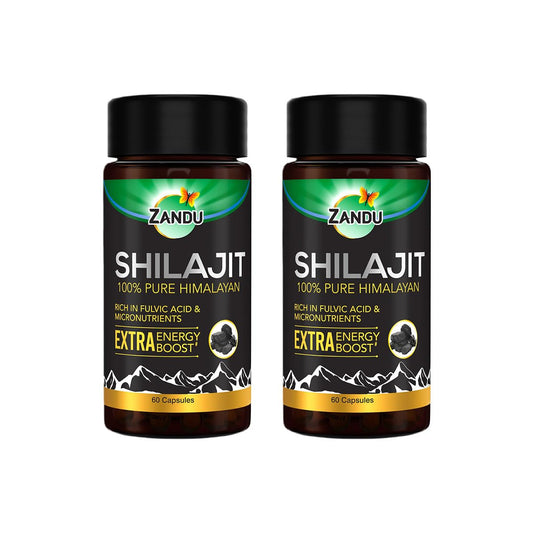 Zandu Shilajit Capsule, 60 capsules x Pack of 2, Original and Pure Himalayan Shilajeet, Boosts Immunity, Strength and Stamina.