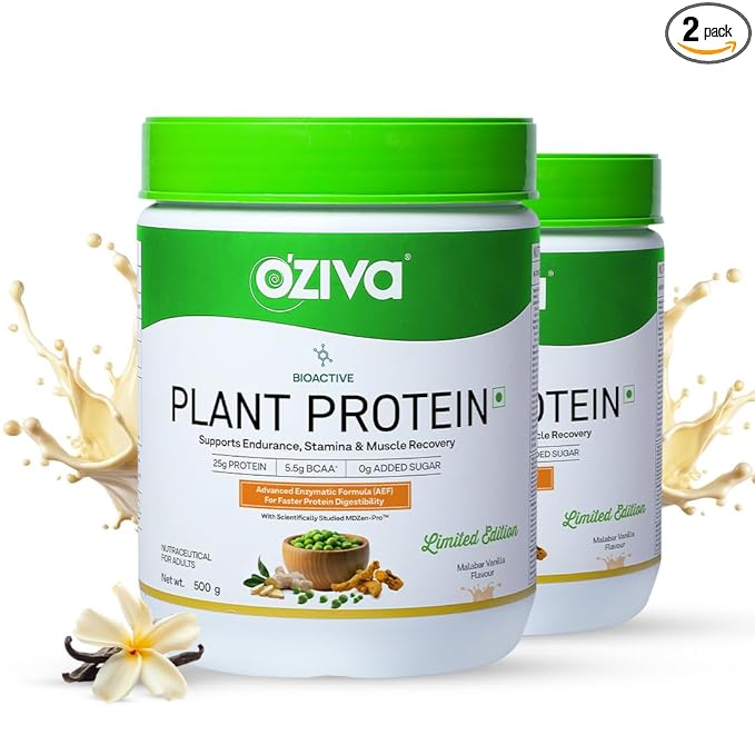 OZiva Bioactive Plant Protein – Malabar Vanilla, 500g (Pack of 2)
