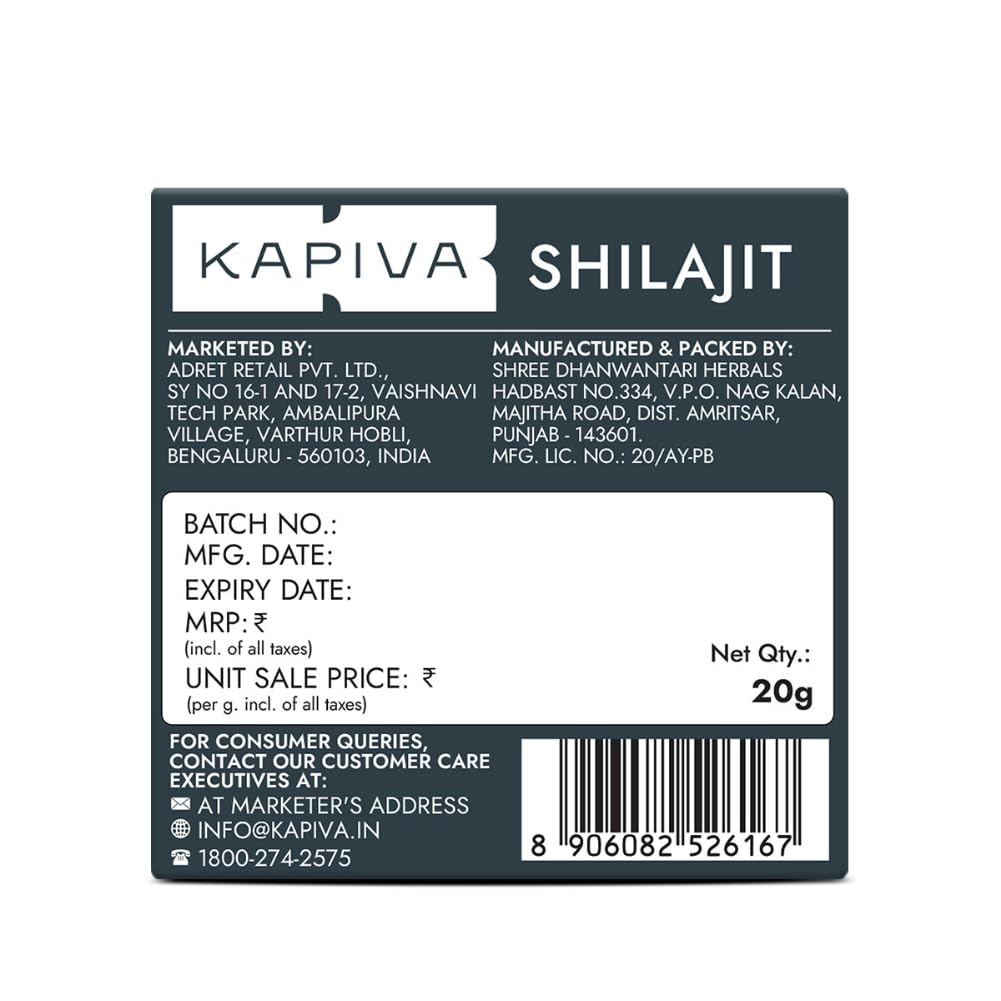 Kapiva Original Himalayan Shilajit/Shilajeet Resin 20g | 250mg/Serving | For Energy, Endurance & Vitality | 80 Servings | 100% Ayurvedic